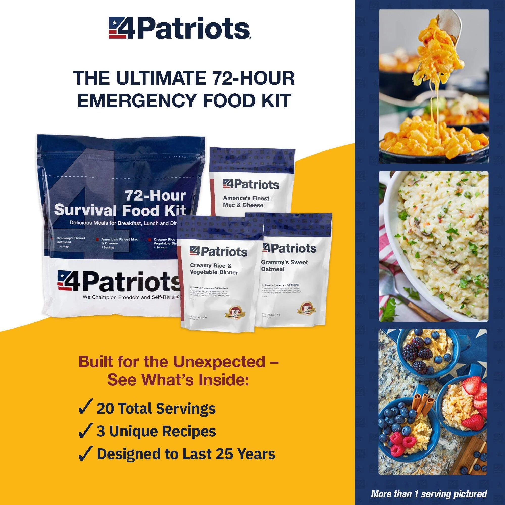 Emergency Food Supply - 72-Hour Survival Kit - Freeze Dried Food - 25-Year Shelf Life - 16 Servings