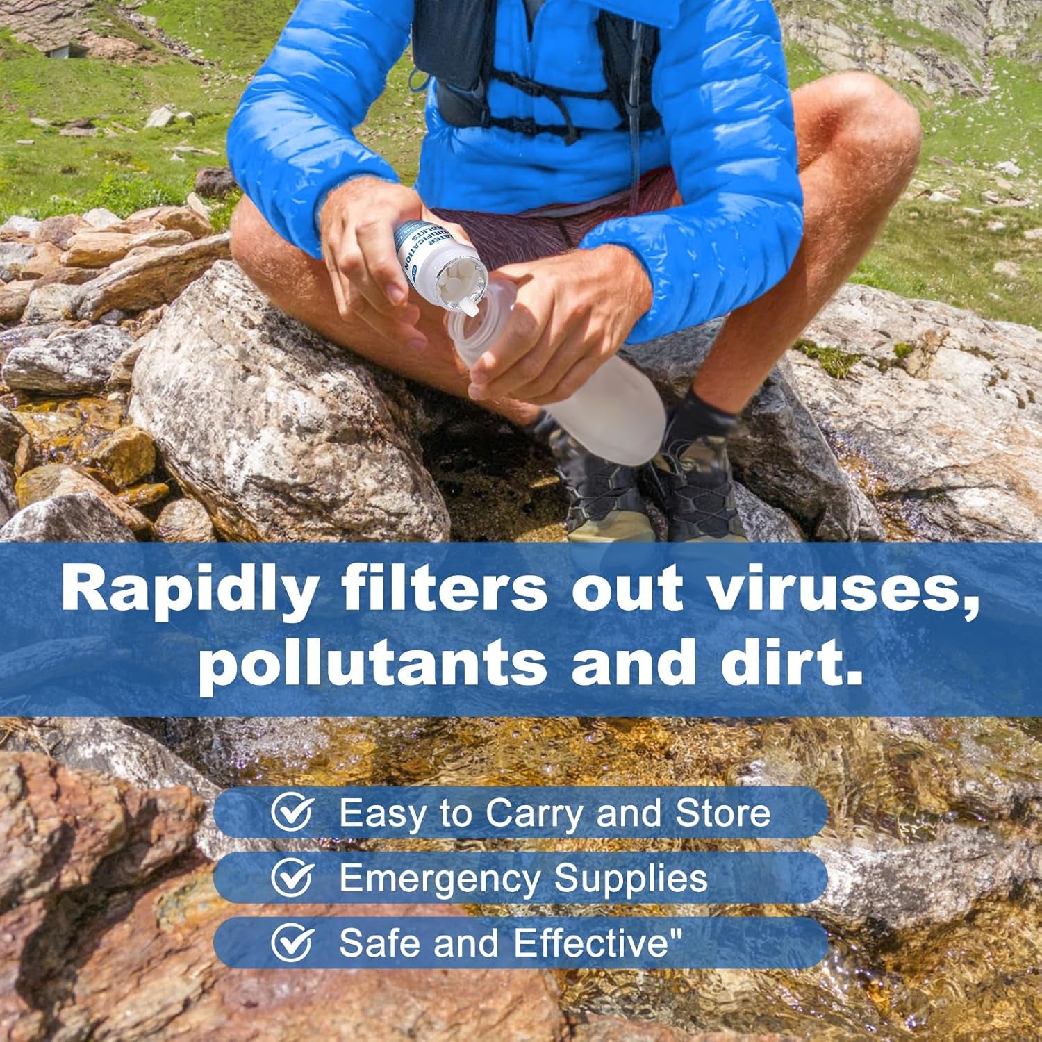Water Purification Tablets (100 Count) - Water Tablets Purification for Drinking for Camping, Boating, Hiking, Backpacking, Emergencies - Portable Water Treatment for Safe Drinking Anywhere