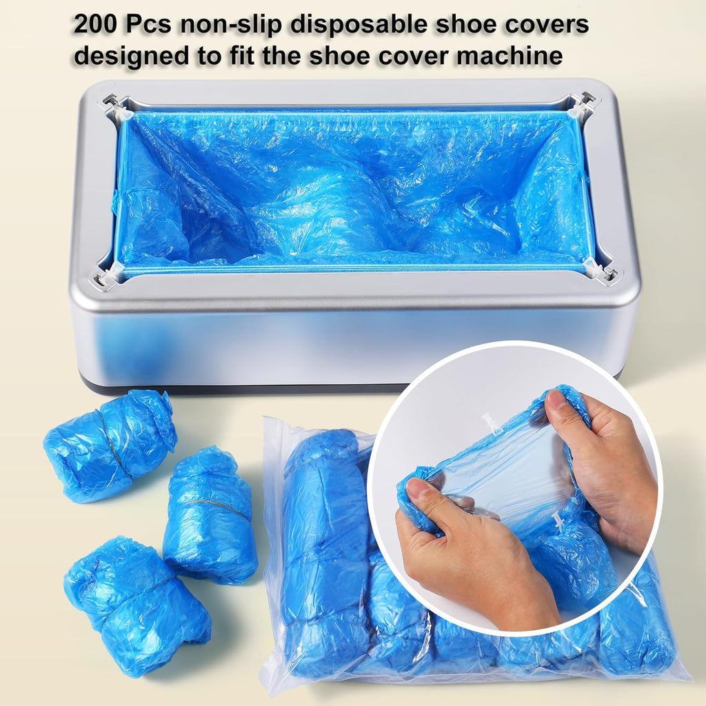 Shoe Covers Dispenser with 200Pcs Shoe Cover Disposable Non Slip, User-Friendly and Reliable Shoe Cover Machine, Fits Size up to 11 US Men, Widely Applicable in Indoor(Silver)