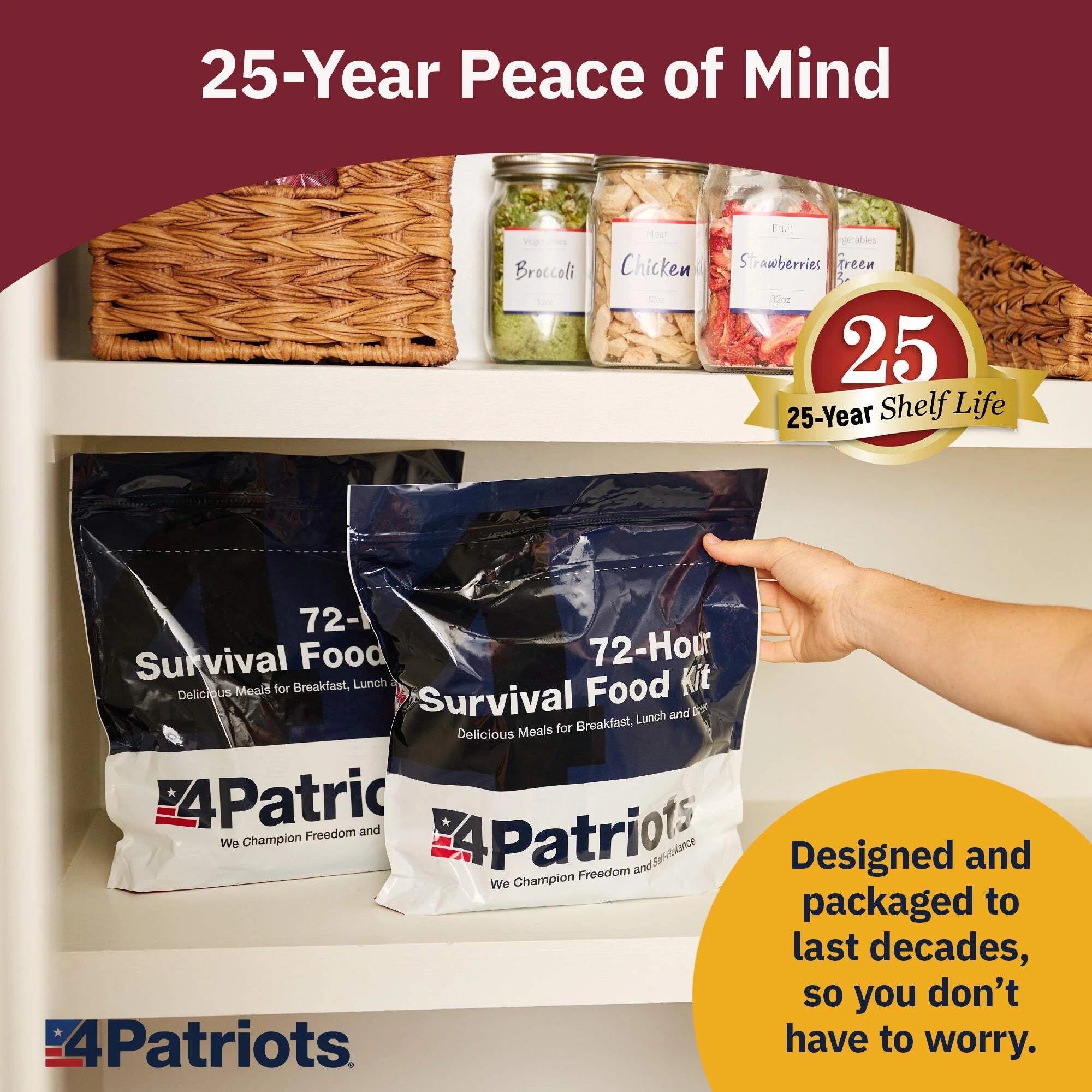 Emergency Food Supply - 72-Hour Survival Kit - Freeze Dried Food - 25-Year Shelf Life - 16 Servings