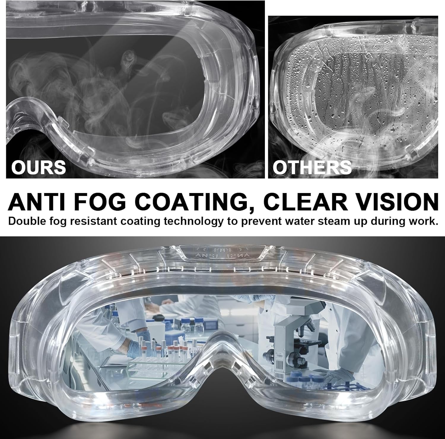 Protective Safety Goggles Anti-Fog, Adjustable Chemical Splash Eye Protection Science Lab Goggles for Women Men