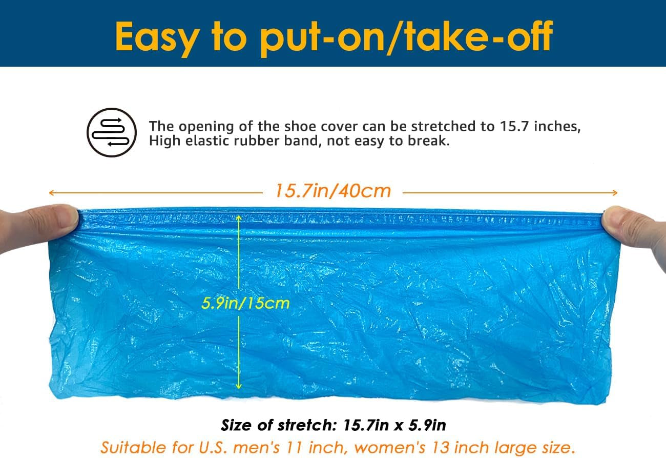Shoe Covers Disposable Recyclable -200 Pack(100 Pairs) 15.7'' Hygienic Shoe & Boot Covers Waterproof Non-Slip Shoe Booties for Indoors (Large Size - up to US Men'S 11 & US Women'S 13)