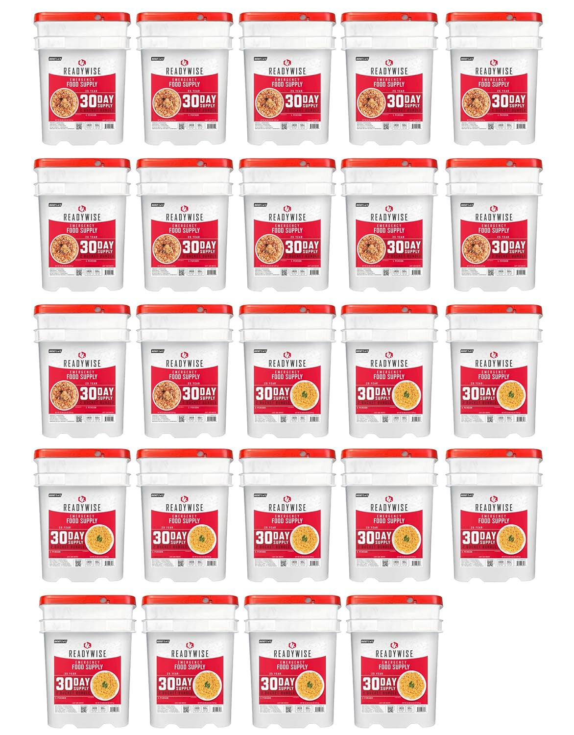 1 Year Emergency Food Supply - 3,576 Servings, 24 Buckets, Freeze Dried Protein Meals, Disaster Survival Food Storage, Ready to Eat, Camping Essentials, up to 25 Year Shelf Life