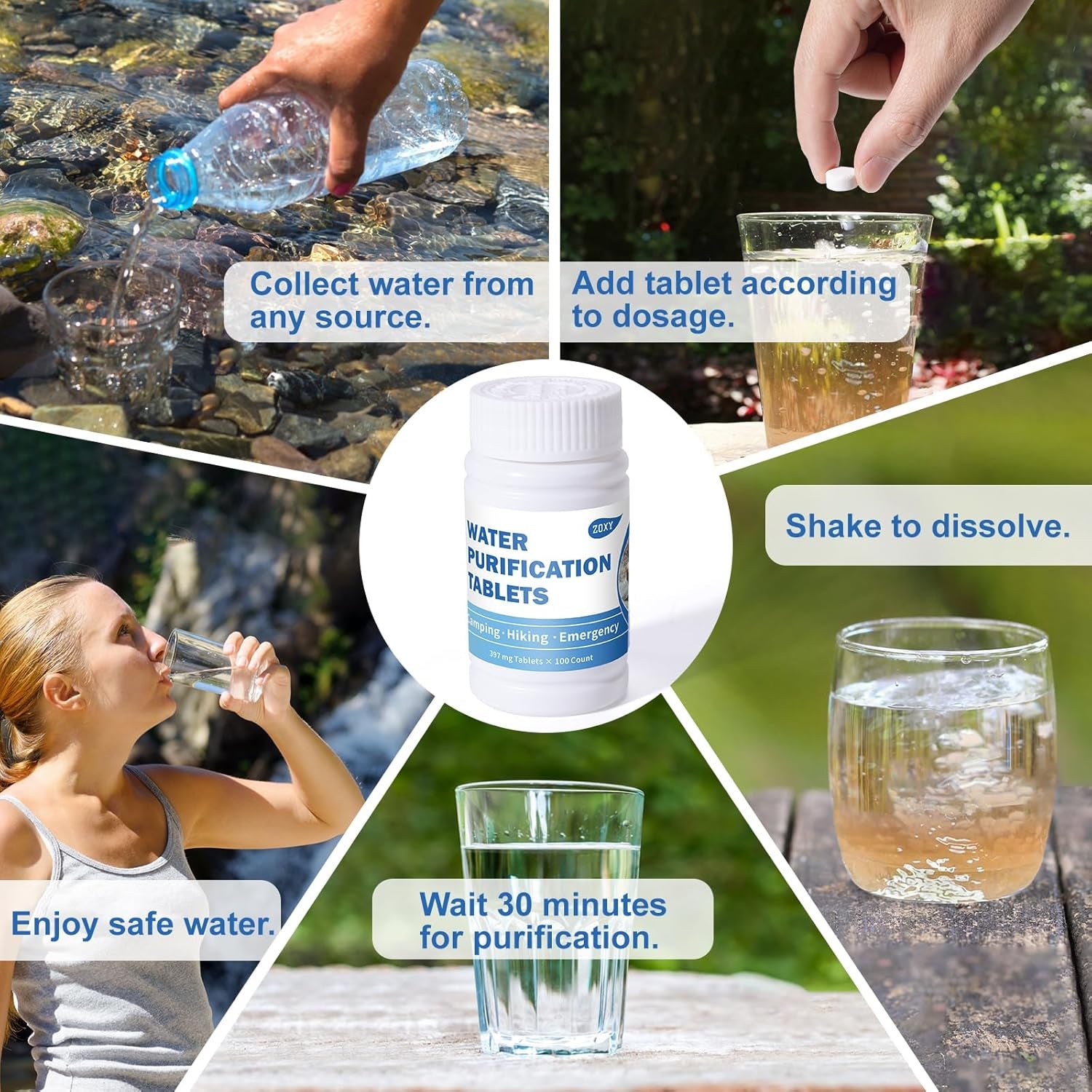 Water Purification Tablets (100 Count) - Water Tablets Purification for Drinking for Camping, Boating, Hiking, Backpacking, Emergencies - Portable Water Treatment for Safe Drinking Anywhere