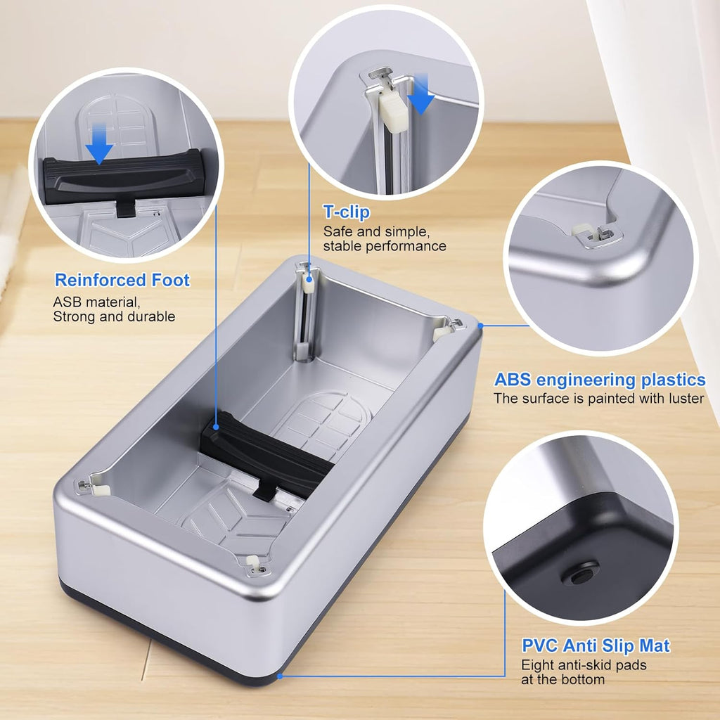 Shoe Covers Dispenser with 200Pcs Shoe Cover Disposable Non Slip, User-Friendly and Reliable Shoe Cover Machine, Fits Size up to 11 US Men, Widely Applicable in Indoor(Silver)